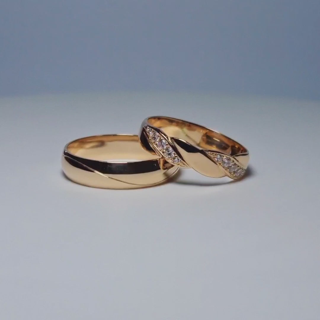TRECCIA: Argollas de Matrimonio Oro Rosado 18k diseño tipo trenzado + 10 brillantes